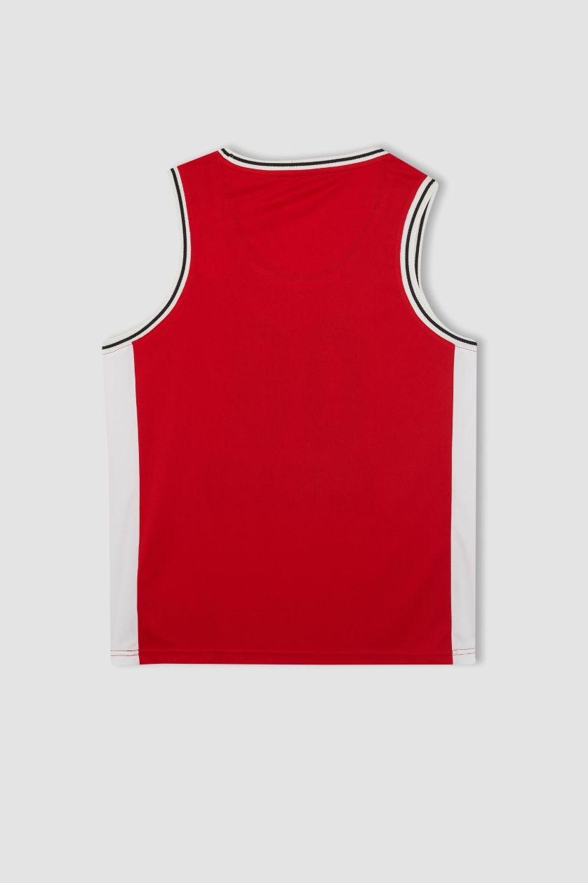 رجالي أحمر تي شيرت كت رياضي قصة عادية بدون كم من DeFactoFit