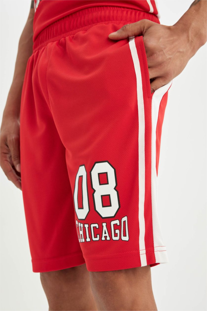 Erkek Kırmızı DeFactoFit Standart Fit Sporcu Kısa Paça Ağır Kumaş Şort