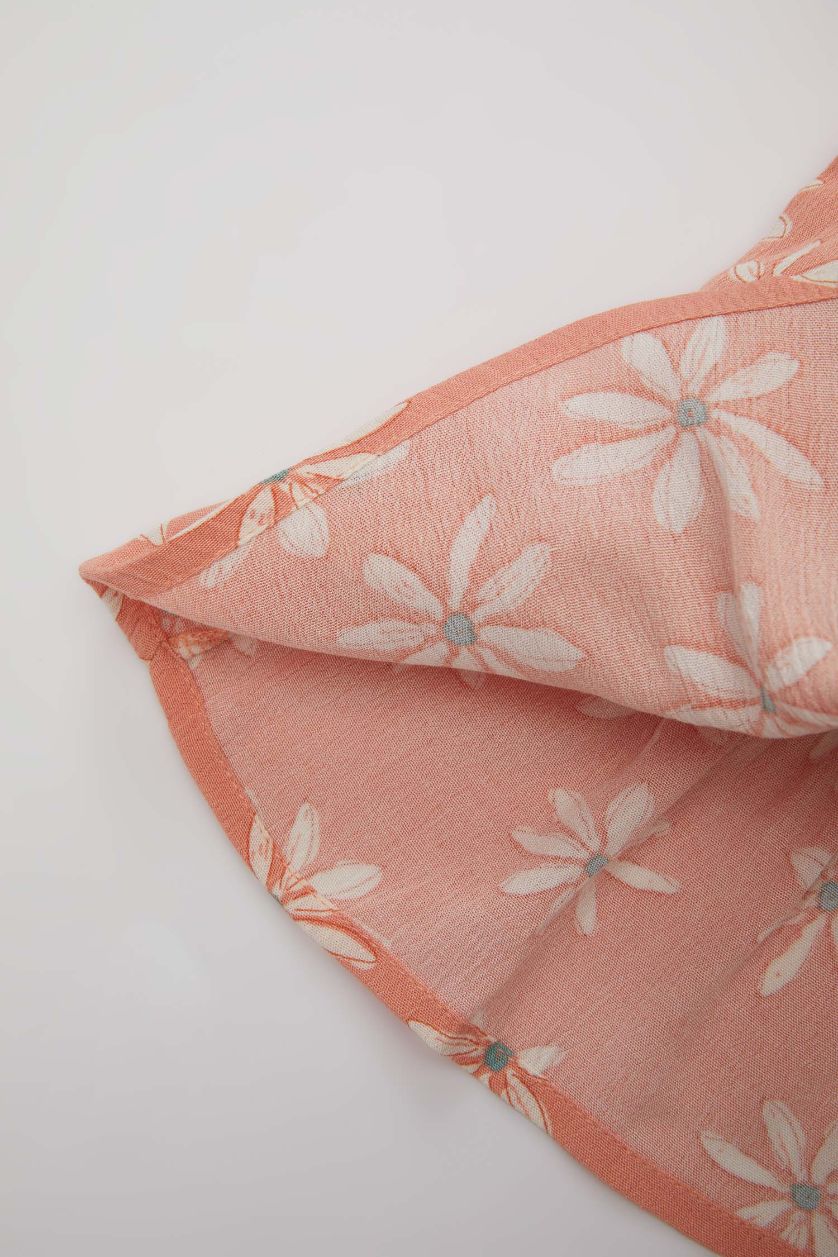 BABY GIRL Salmon Baby Girl Floral Short Sleeve Crinkle Viscose Dress