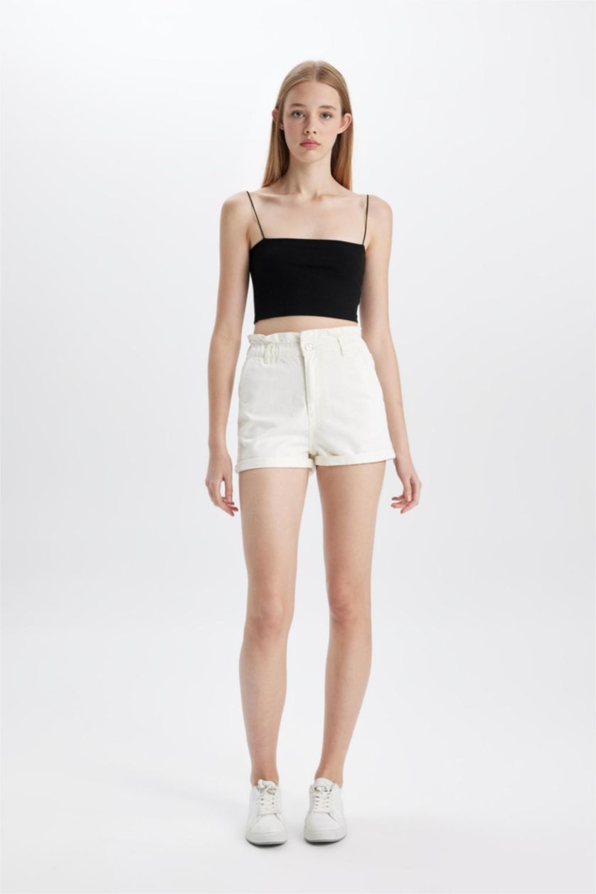 WOMAN White Paperbag High Waist Denim Shorts