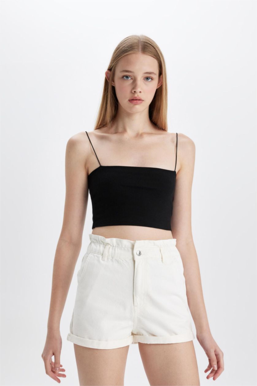 WOMAN White Paperbag High Waist Denim Shorts