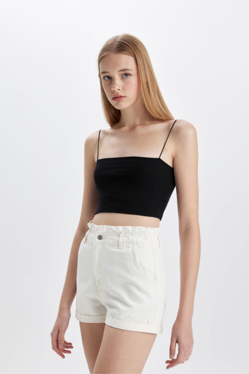 WOMAN White Paperbag High Waist Denim Shorts