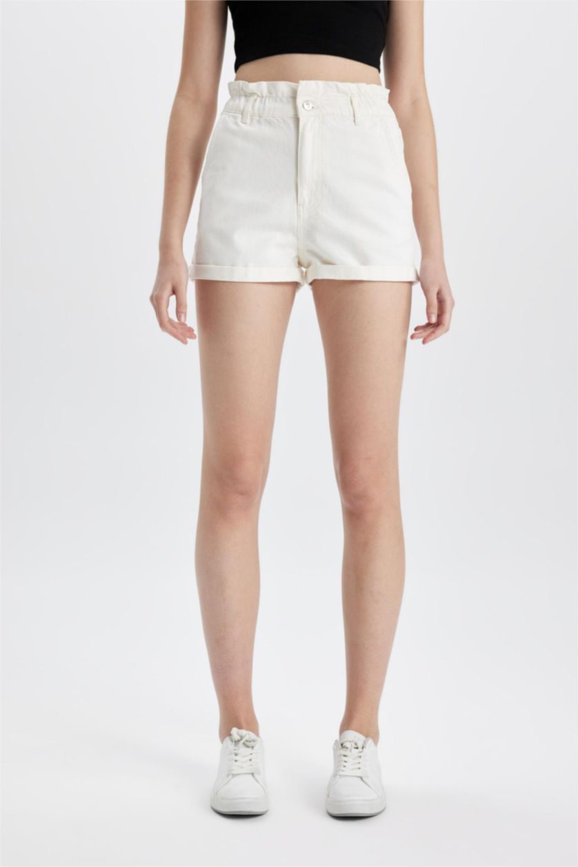 WOMAN White Paperbag High Waist Denim Shorts