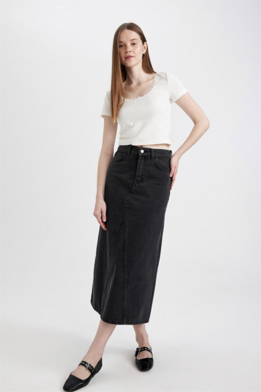 FEMME Noir Jupe Jean Longue pour Fille