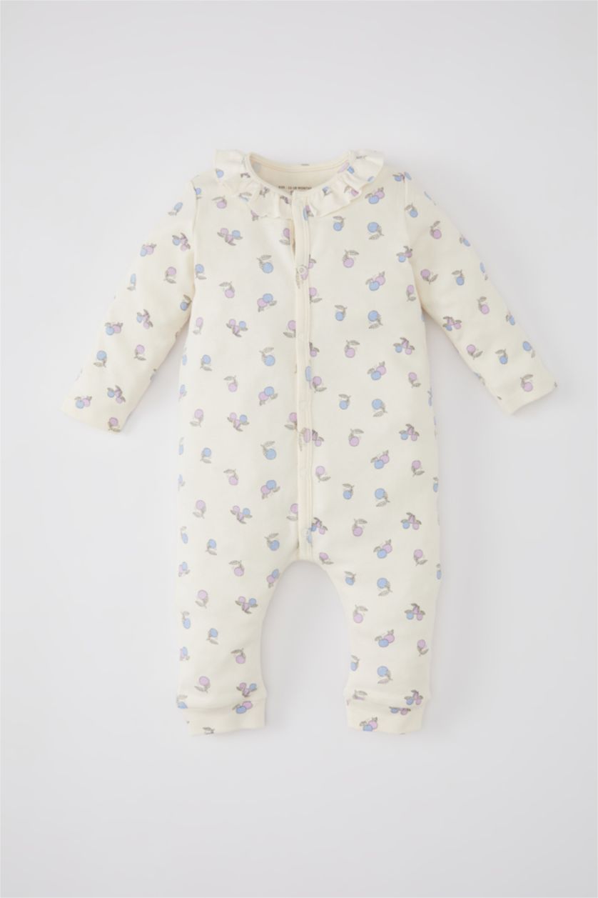 طفلة صغيرة بيج فاتح جمبسوت بناتي حديثي الولادة بكم طويل وطبعة فاكهة محبوك