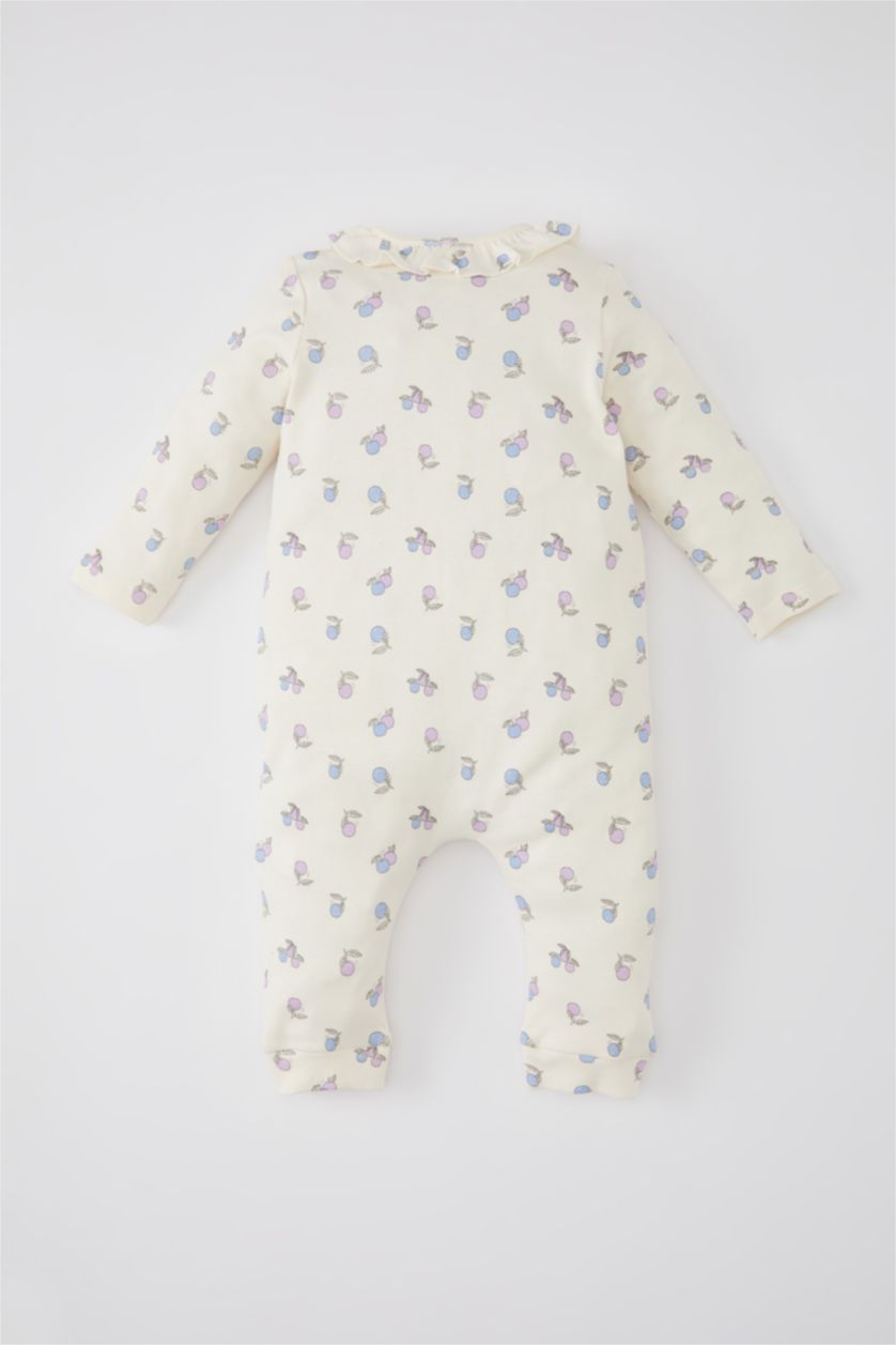 طفلة صغيرة بيج فاتح جمبسوت بناتي حديثي الولادة بكم طويل وطبعة فاكهة محبوك