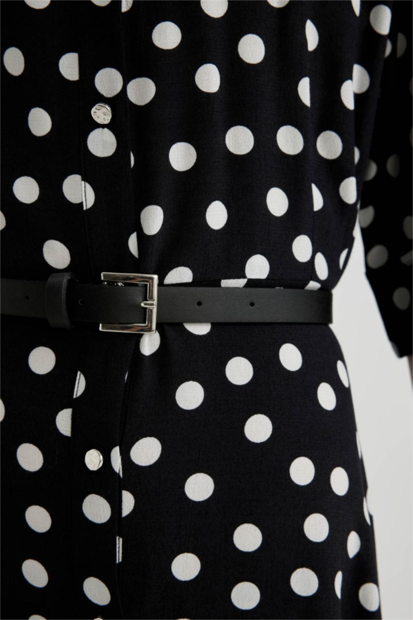 نساء أسود فستان ميدي نص ردن مطبوع بياخة قميص