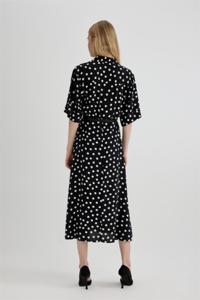 نساء أسود فستان ميدي نص ردن مطبوع بياخة قميص