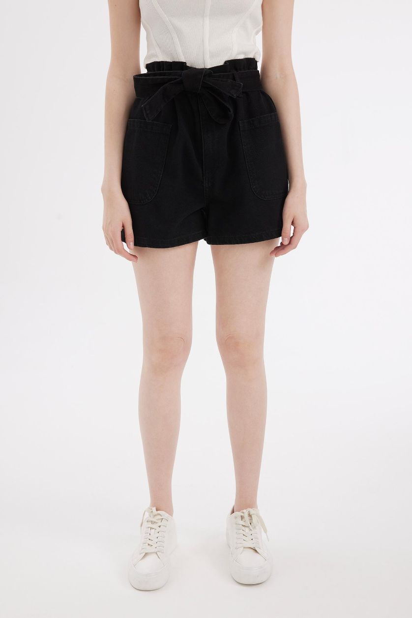 WOMAN Black Paperbag High Waist Denim Shorts