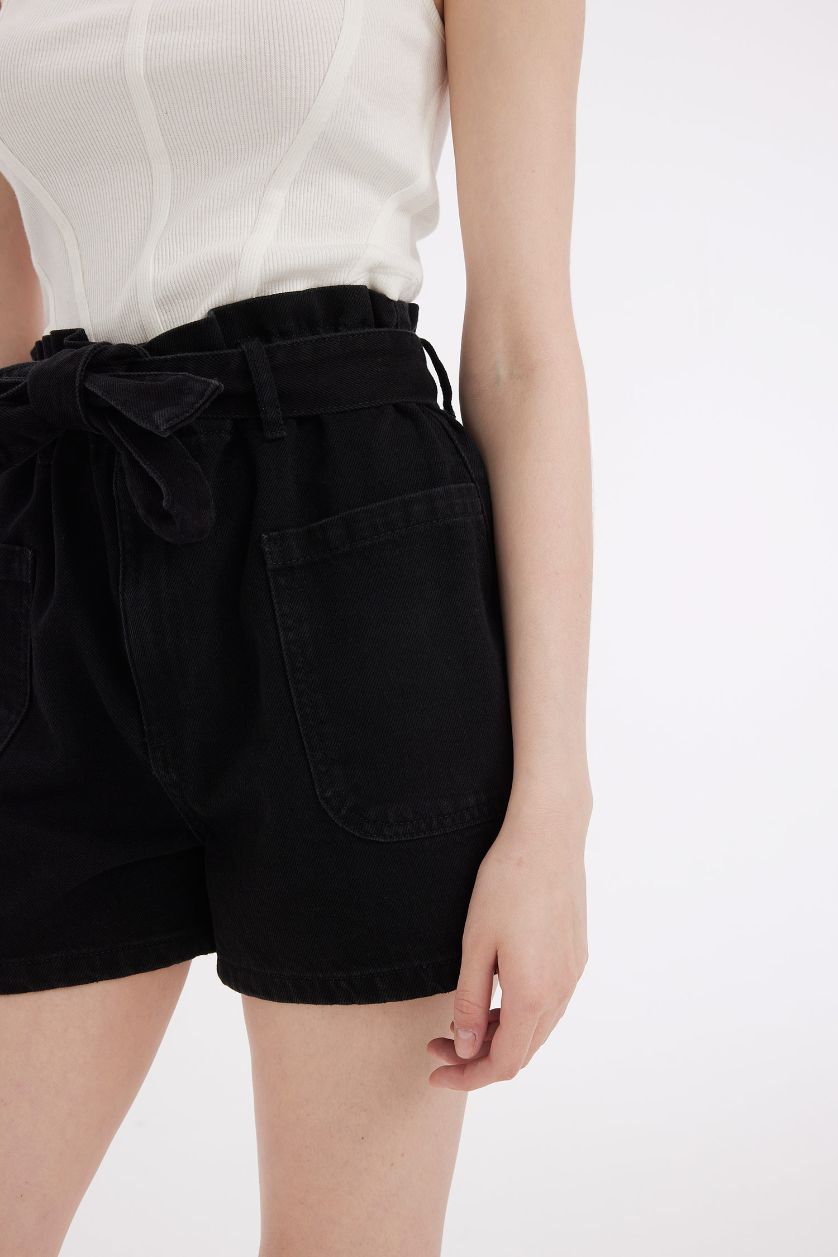 WOMAN Black Paperbag High Waist Denim Shorts