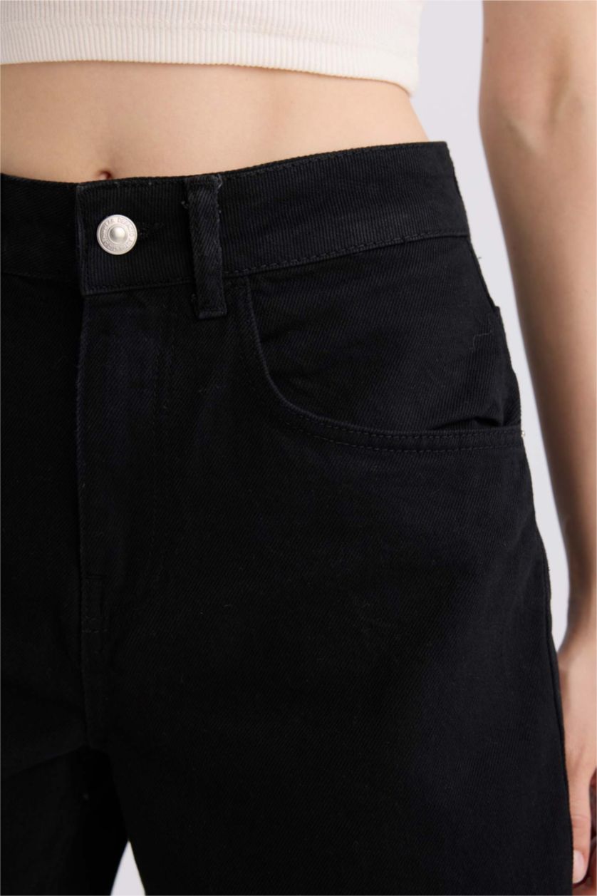 Woman Black High Waist Denim Bermuda Shorts