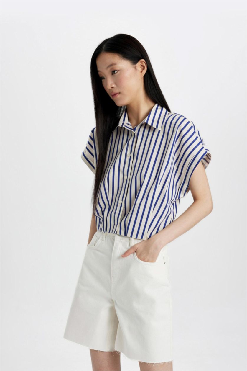 Kadın Beyaz Yüksek Bel Jean Bermuda Şort