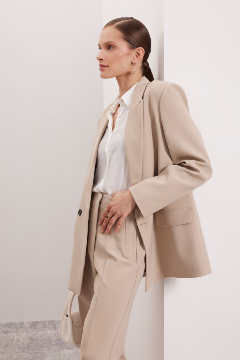 Kadın Bej Oversıze Blazer Ceket