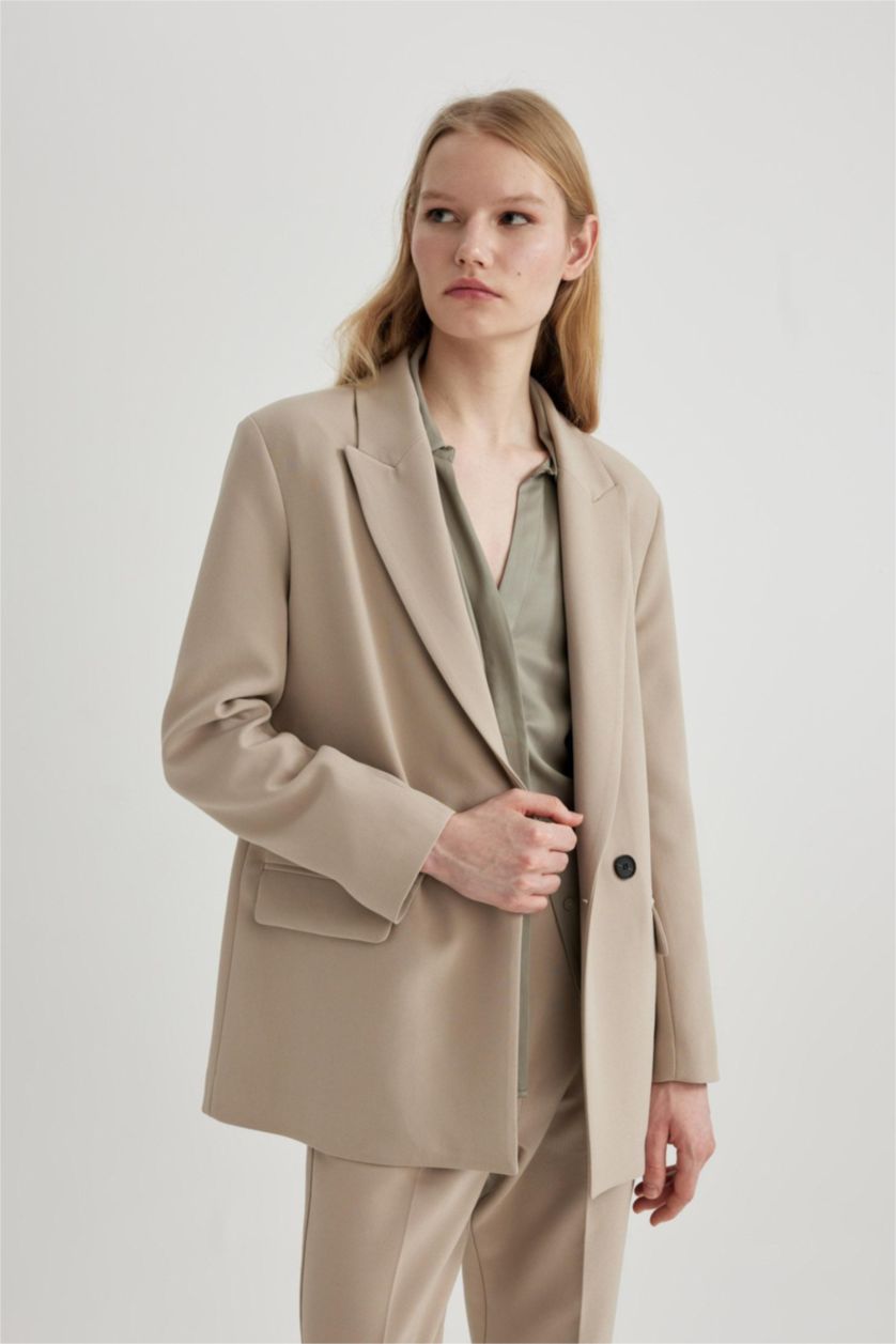 Kadın Bej Oversıze Blazer Ceket