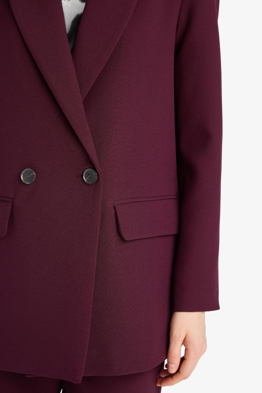 Kadın Bordo Oversize Geniş Kalıp Kruvaze Yaka Blazer Ceket