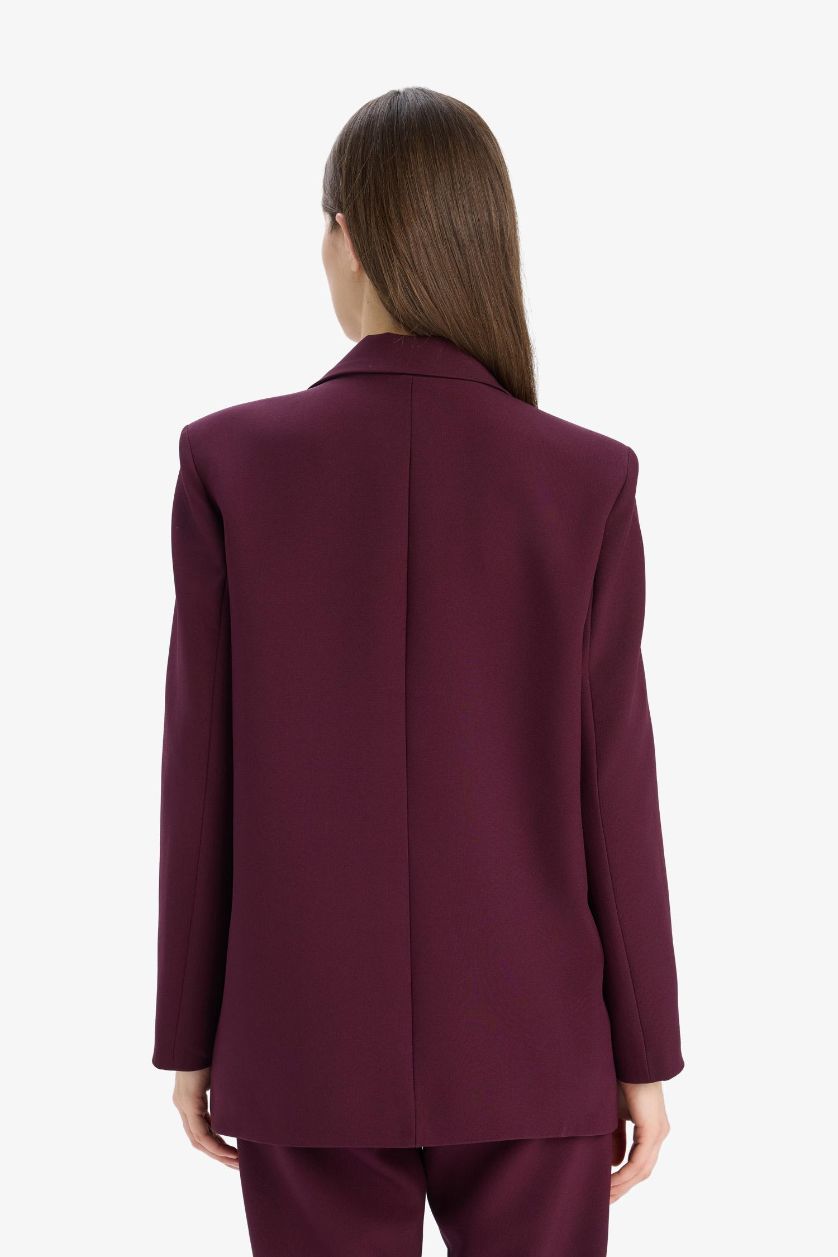 Kadın Bordo Oversize Geniş Kalıp Kruvaze Yaka Blazer Ceket