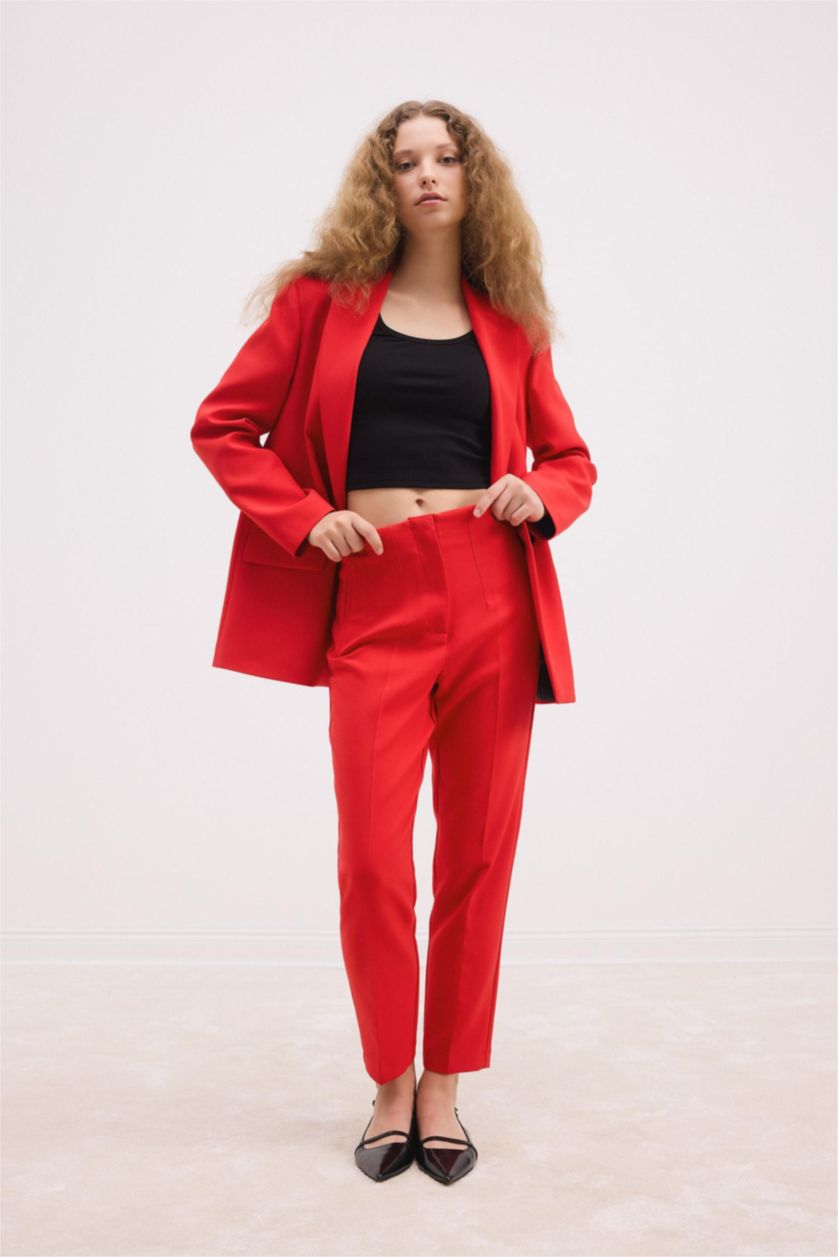 WOMAN Red Carrot Fit High Waist Skinny Leg Crop Trousers