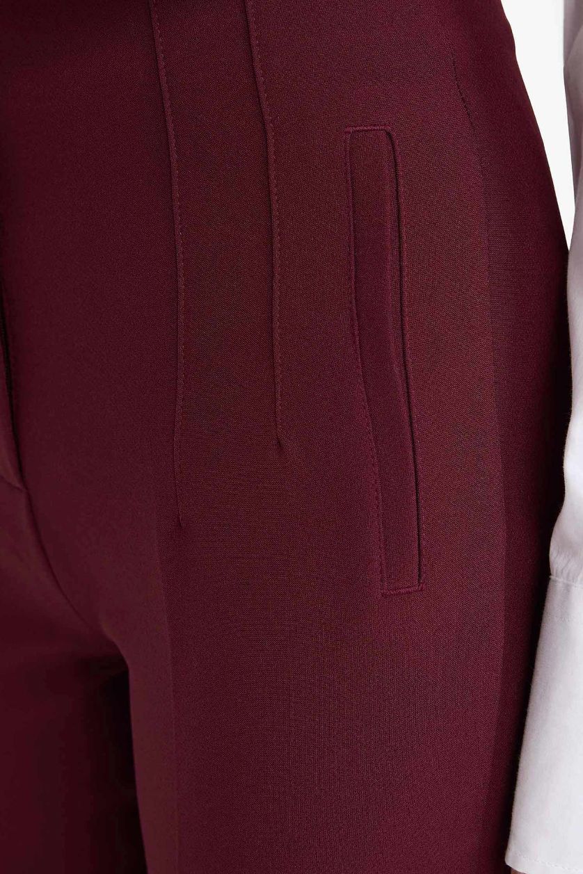 Kadın Bordo Carrot Fıt Fermuarlı Yüksek Bel Dar Paça Crop Pantolon