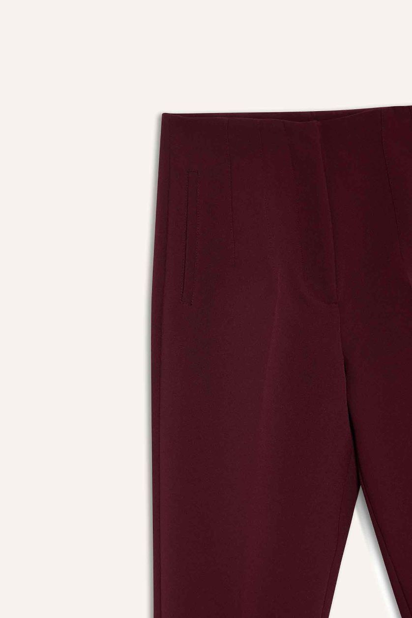 Kadın Bordo Carrot Fıt Fermuarlı Yüksek Bel Dar Paça Crop Pantolon