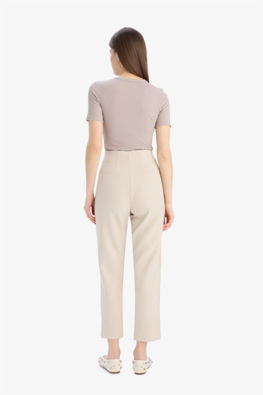 Woman Stone Carrot Fit Super Skinny Hem Zipper Trousers