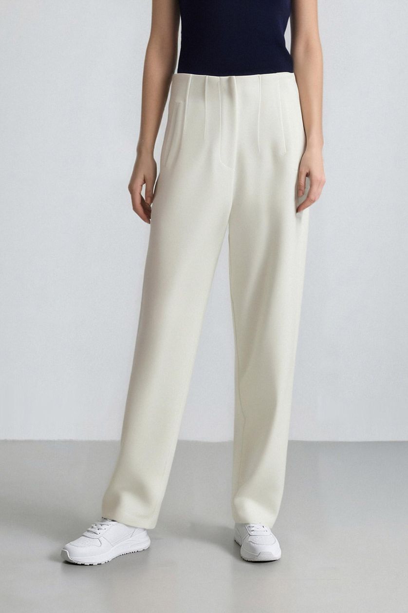 FEMME Écru Pantalon en tissu taille haute à jambe étroite Coupe carotte
