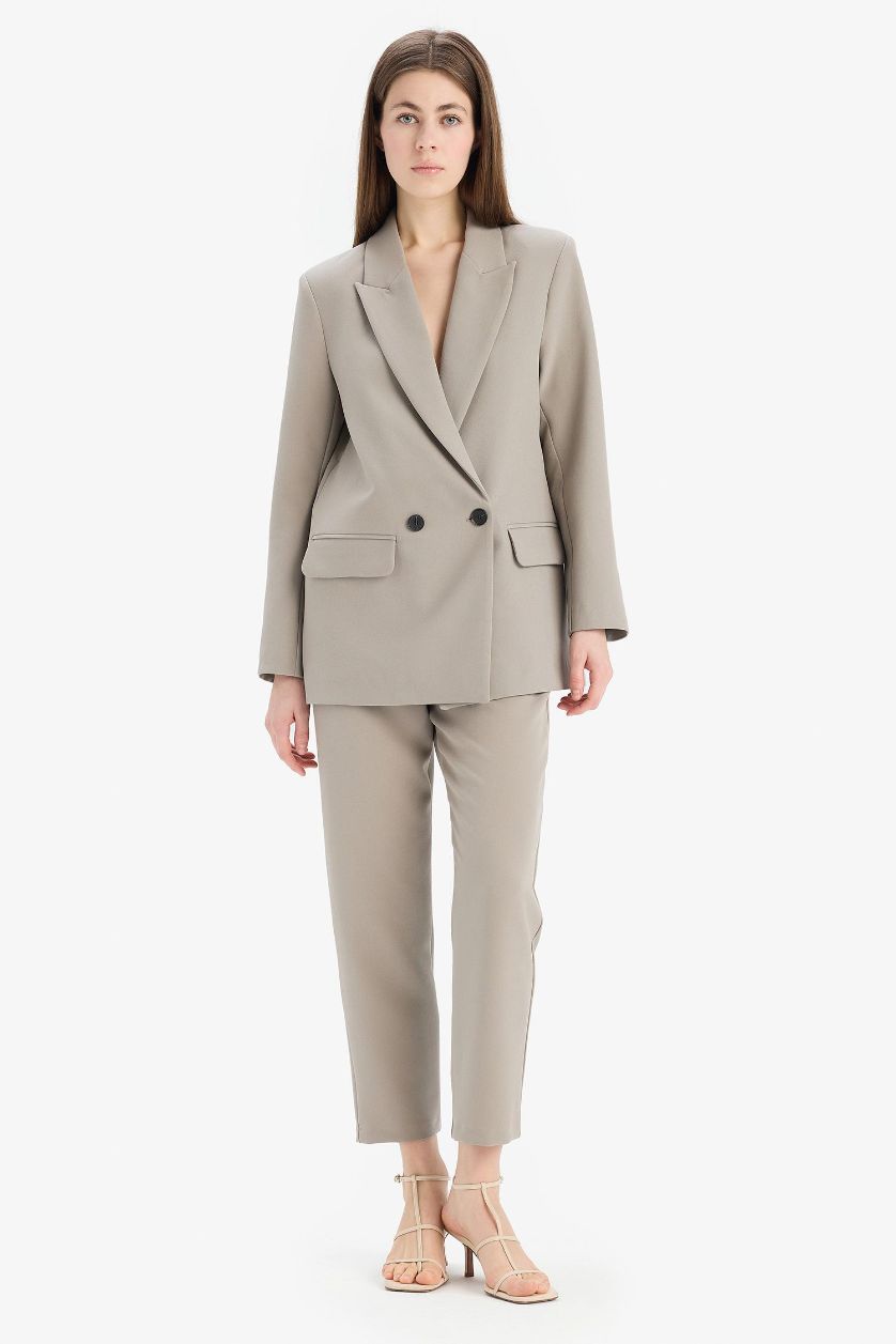 Women Light Khaki High Waist Carrot Fit Trousers
