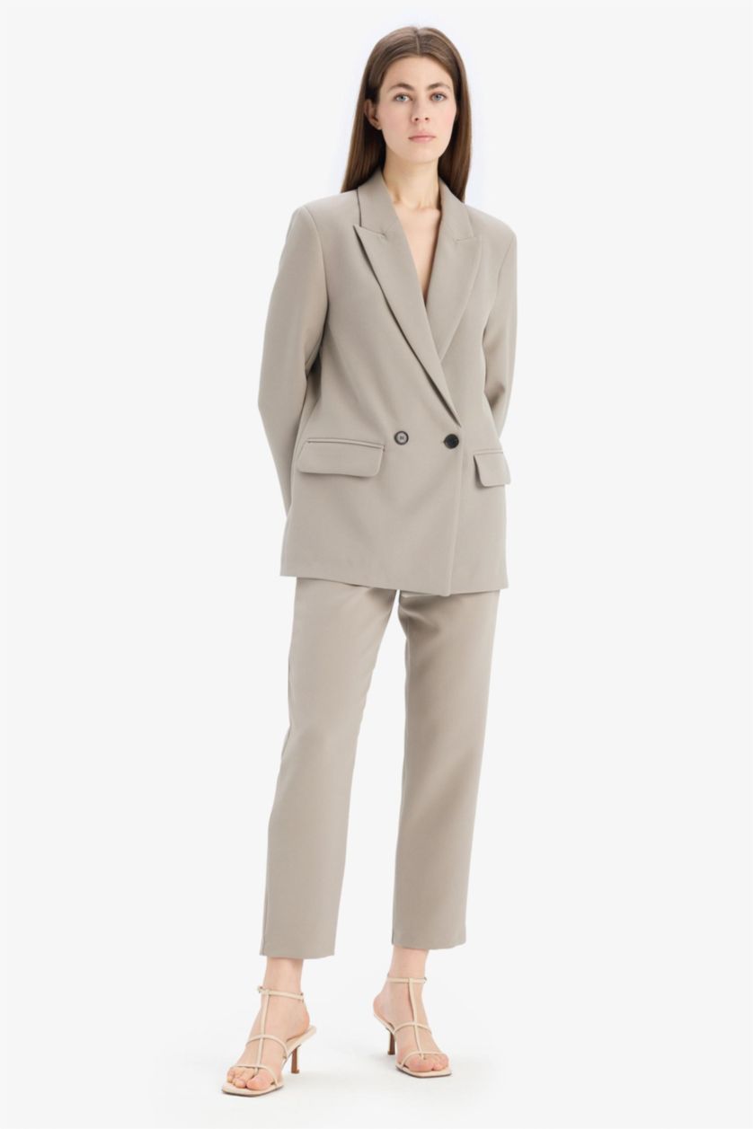 Women Light Khaki High Waist Carrot Fit Trousers