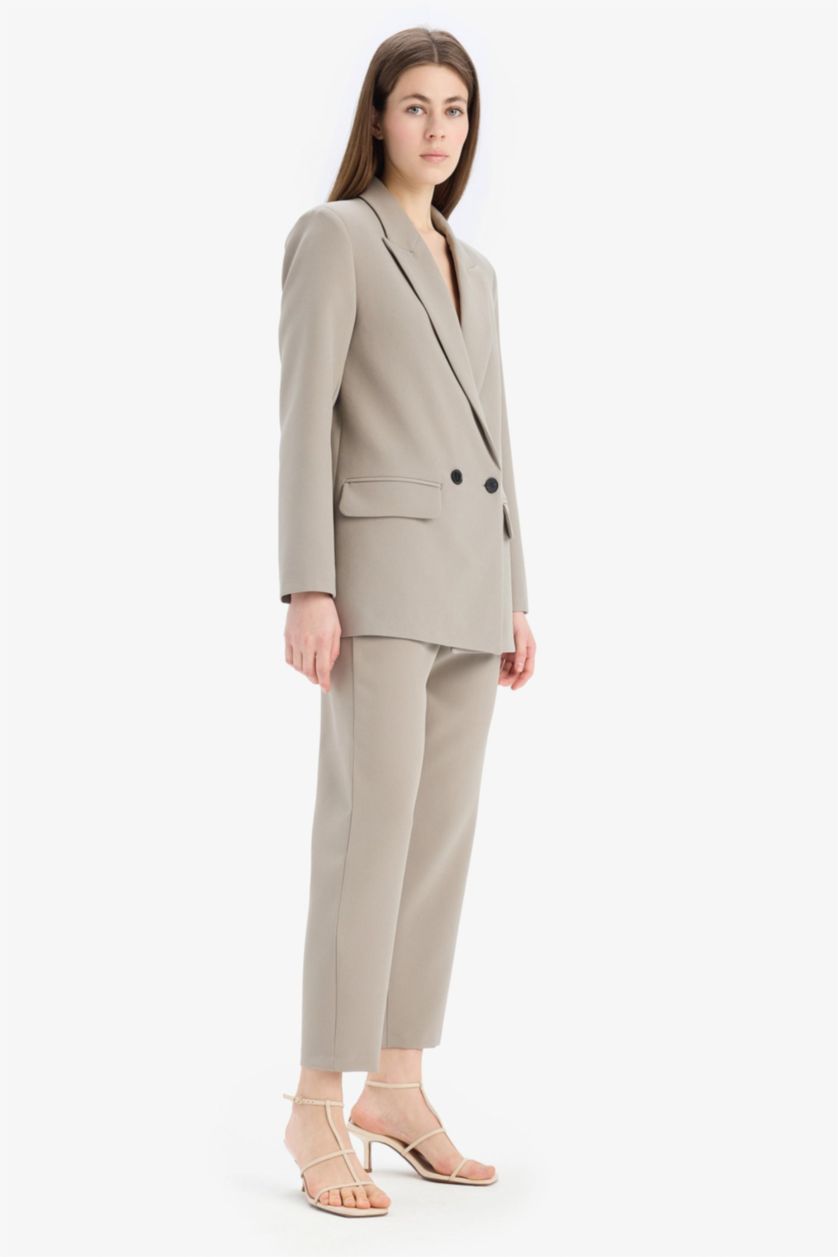 Women Light Khaki High Waist Carrot Fit Trousers