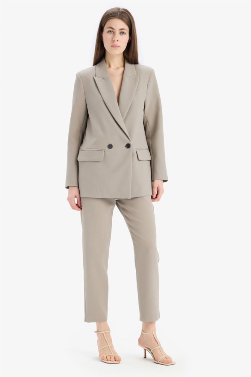 Women Light Khaki High Waist Carrot Fit Trousers