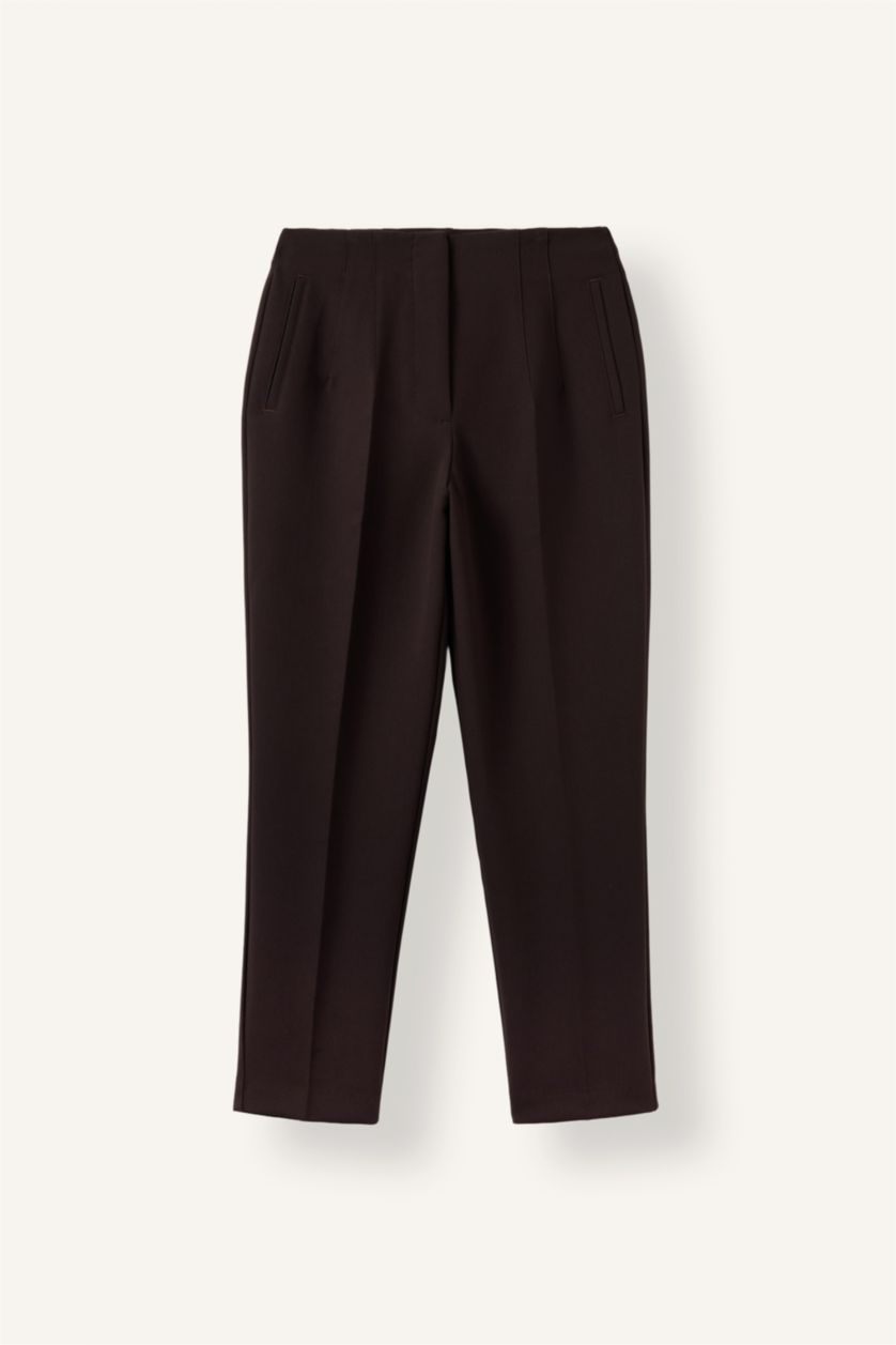 Women Brown High Waist Carrot Fit Trousers