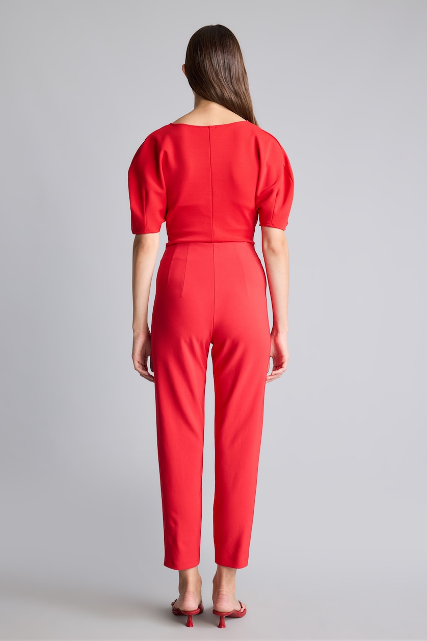 Women Red High Waist Carrot Fit Trousers