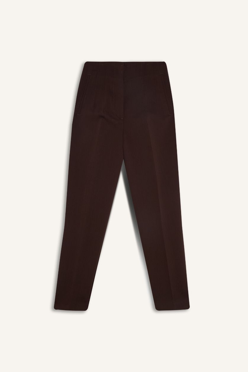 Woman Brown Carrot Fit Super Skinny Hem Zipper Trousers