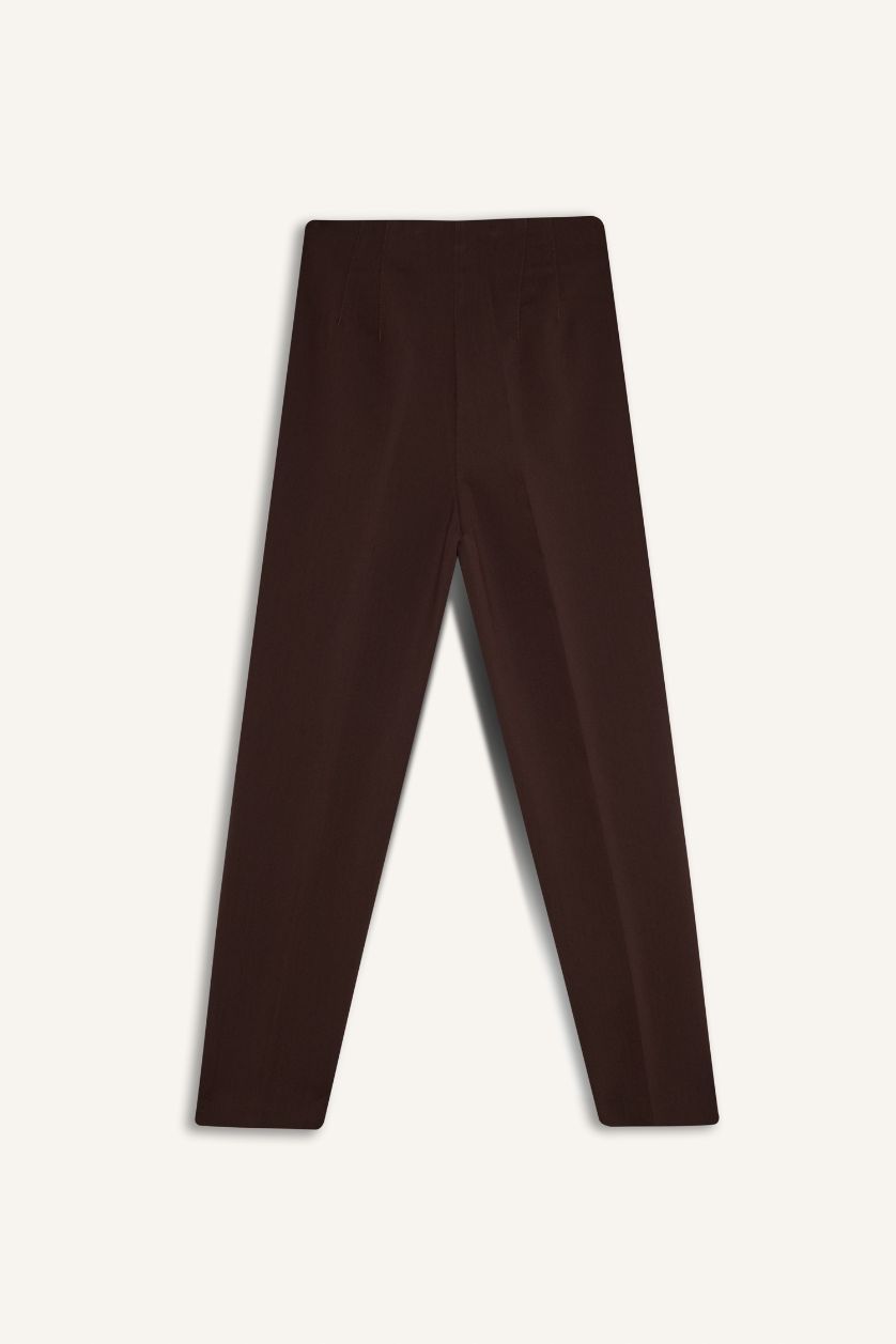 Woman Brown Carrot Fit Super Skinny Hem Zipper Trousers