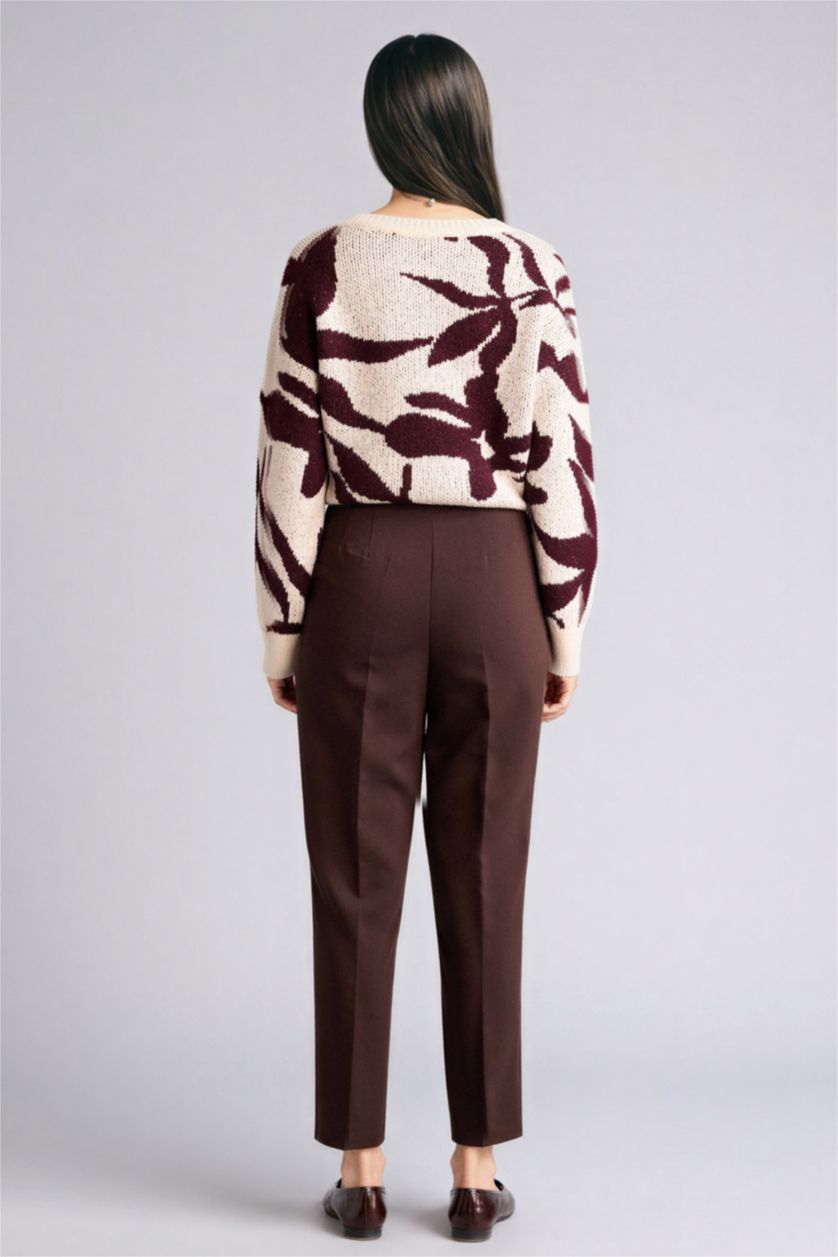 Woman Brown Carrot Fit Super Skinny Hem Zipper Trousers