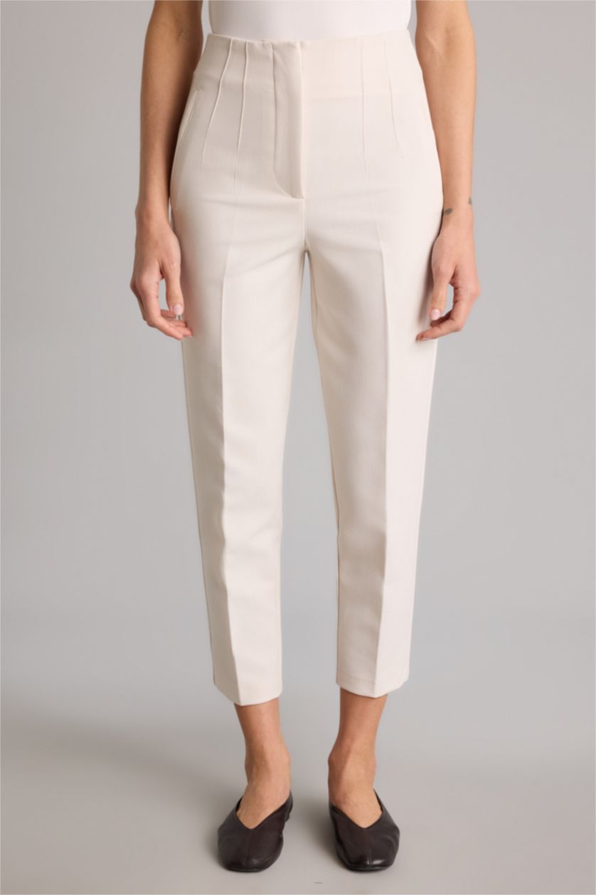 Kadın Ekru Yüksek Bel Carrot Fıt Pantolon