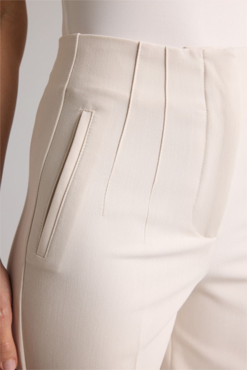 Kadın Ekru Yüksek Bel Carrot Fıt Pantolon