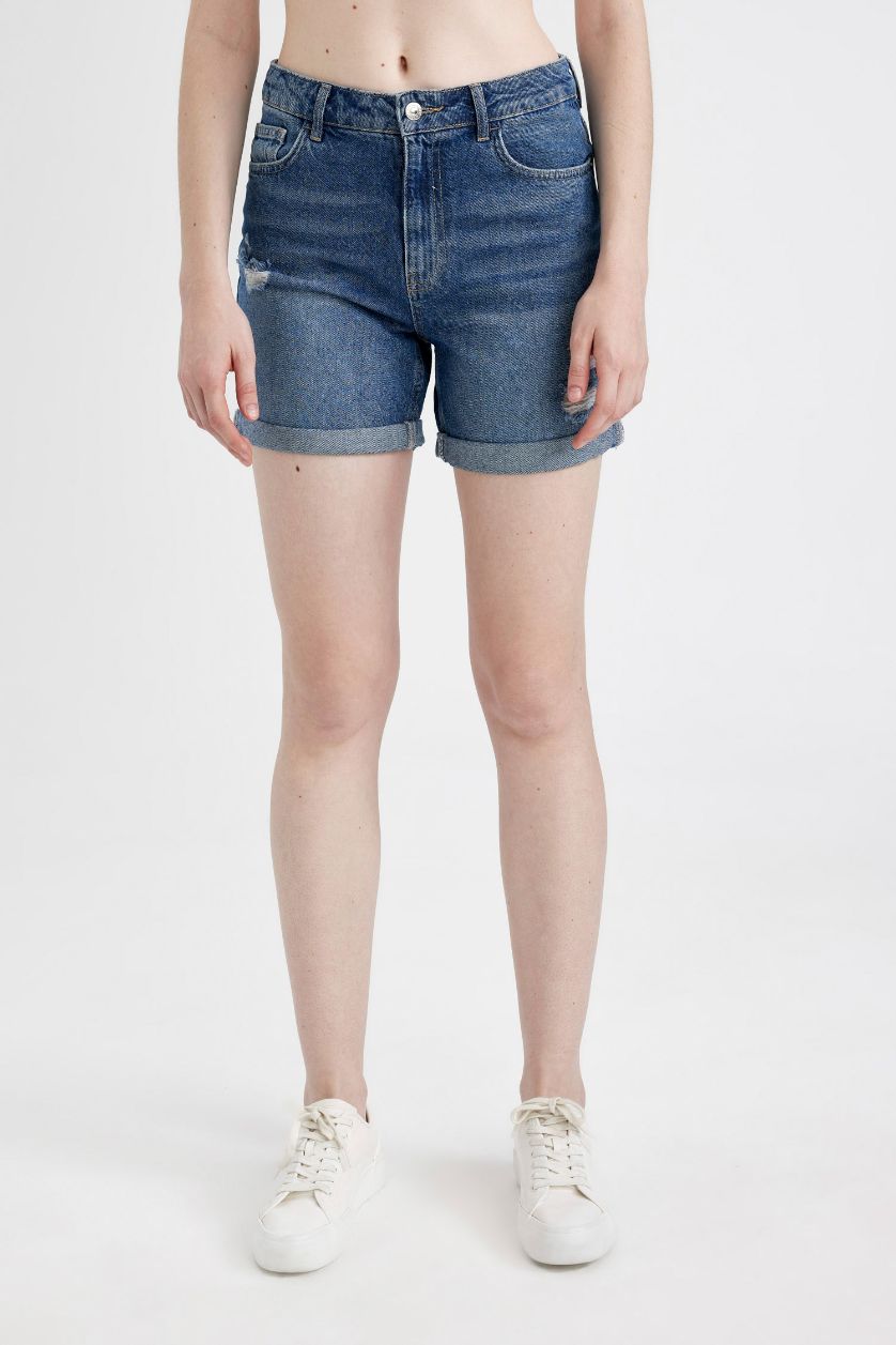 WOMAN Blue Boyfriend High Waist Denim Shorts