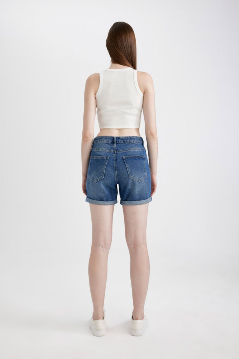WOMAN Blue Boyfriend High Waist Denim Shorts