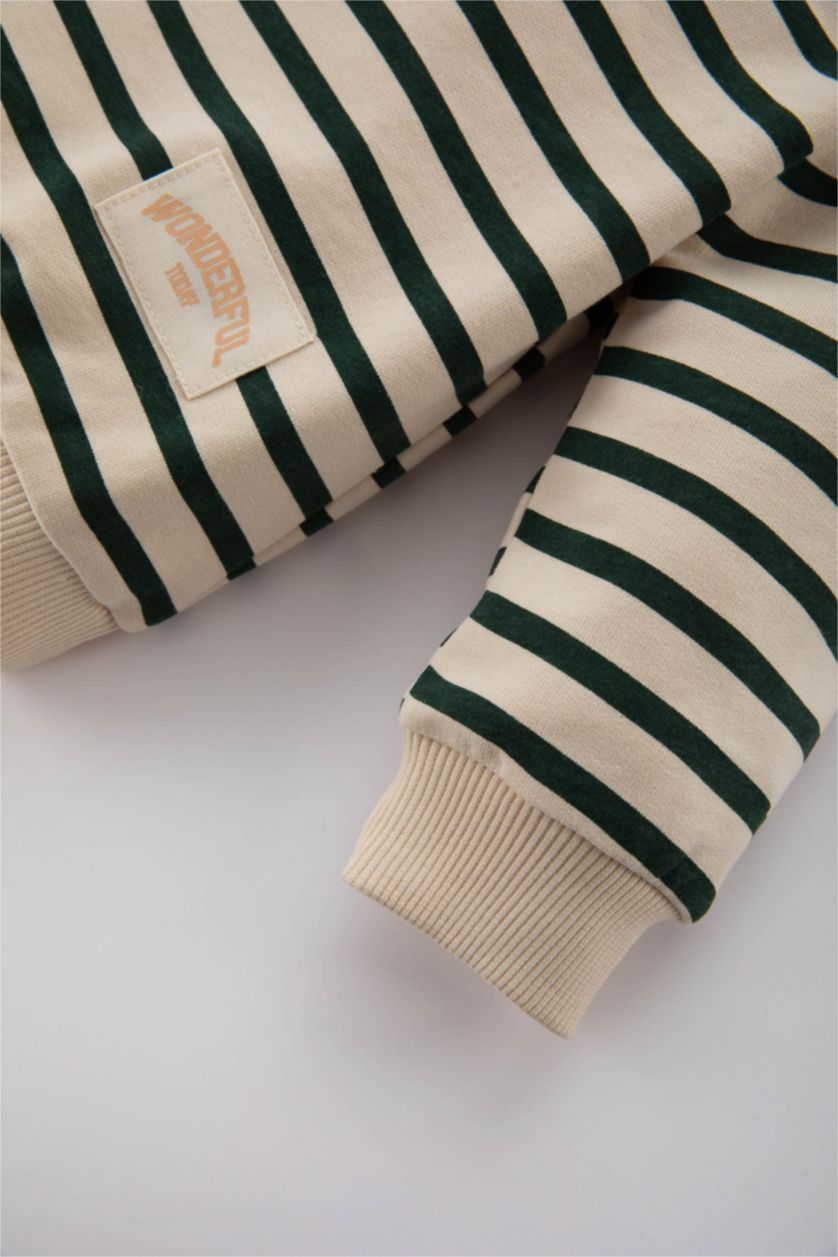 Erkek Bebek Açık Taş Erkek Bebek Bisiklet Yaka Çizgili Sweatshirt