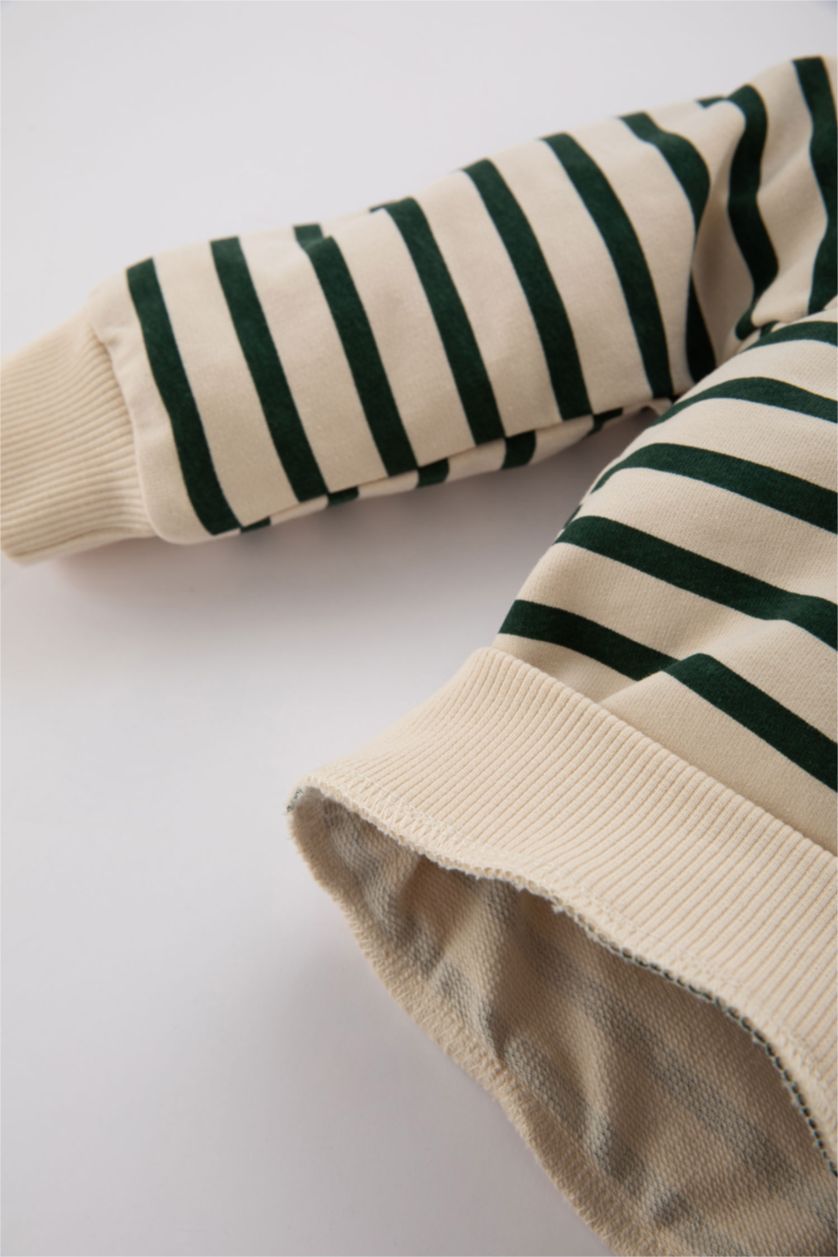 Erkek Bebek Açık Taş Erkek Bebek Bisiklet Yaka Çizgili Sweatshirt