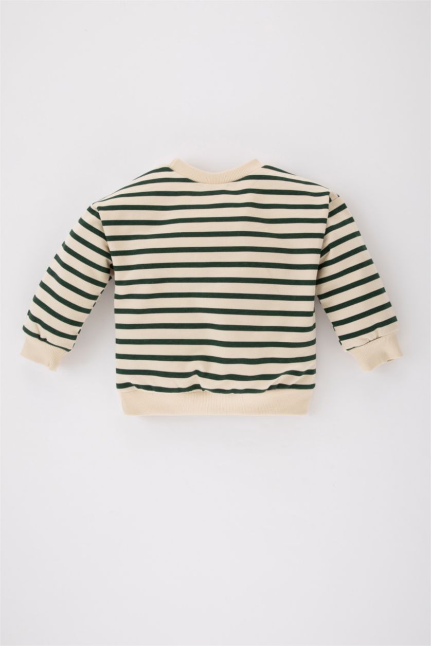 Erkek Bebek Açık Taş Erkek Bebek Bisiklet Yaka Çizgili Sweatshirt