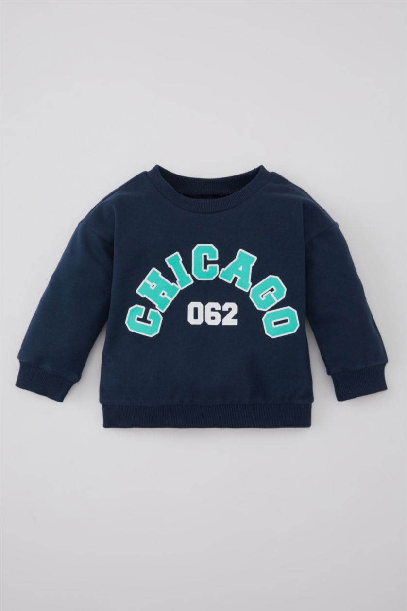 BABY BOY NAVY Baby Boy Crew Neck Printed Soft Furry Inside Sweatshirt