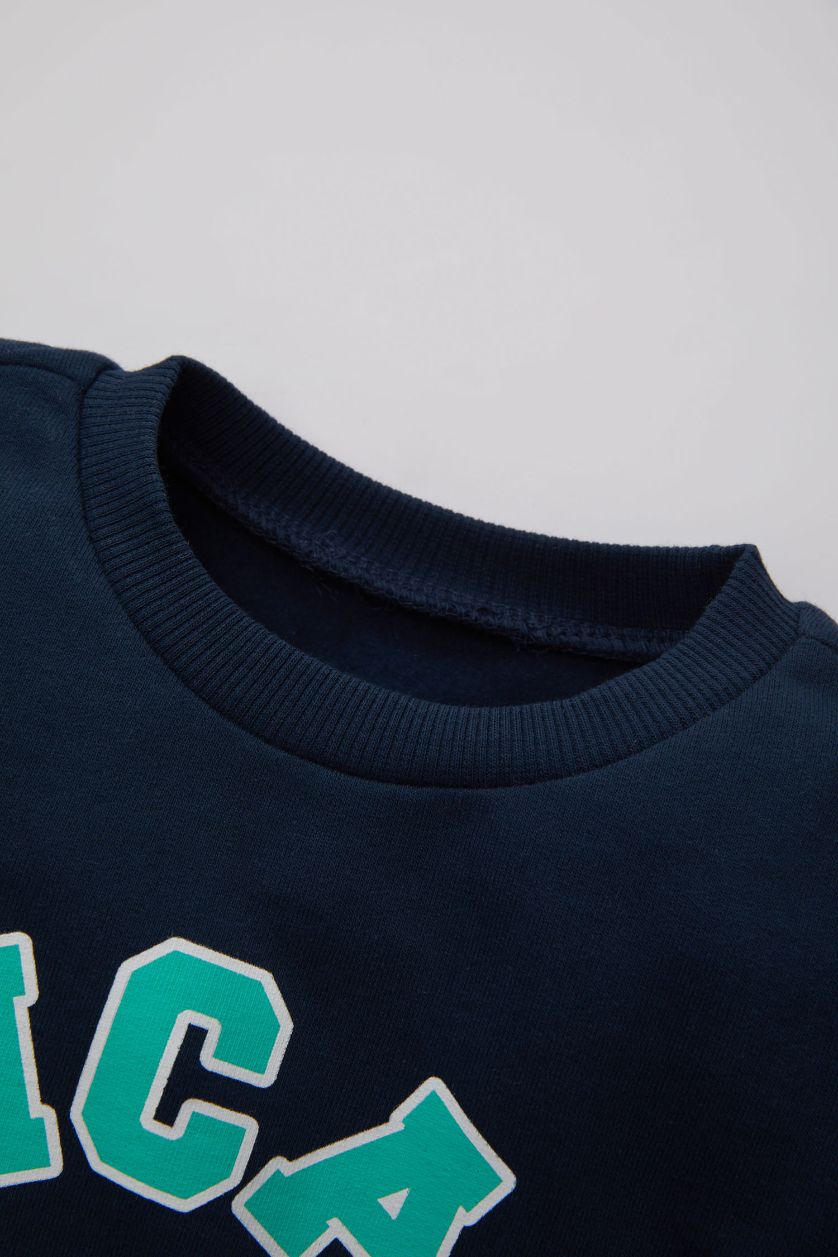 BABY BOY NAVY Baby Boy Crew Neck Printed Soft Furry Inside Sweatshirt