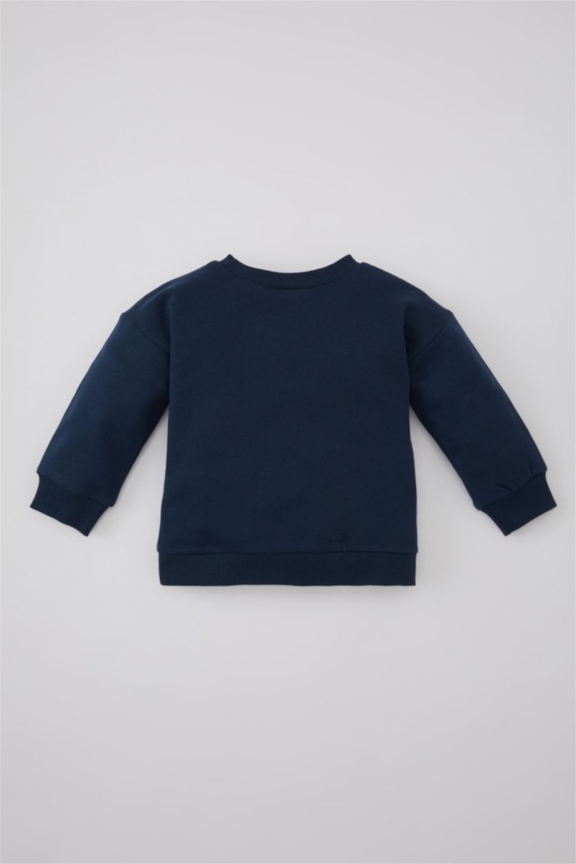 BABY BOY NAVY Baby Boy Crew Neck Printed Soft Furry Inside Sweatshirt