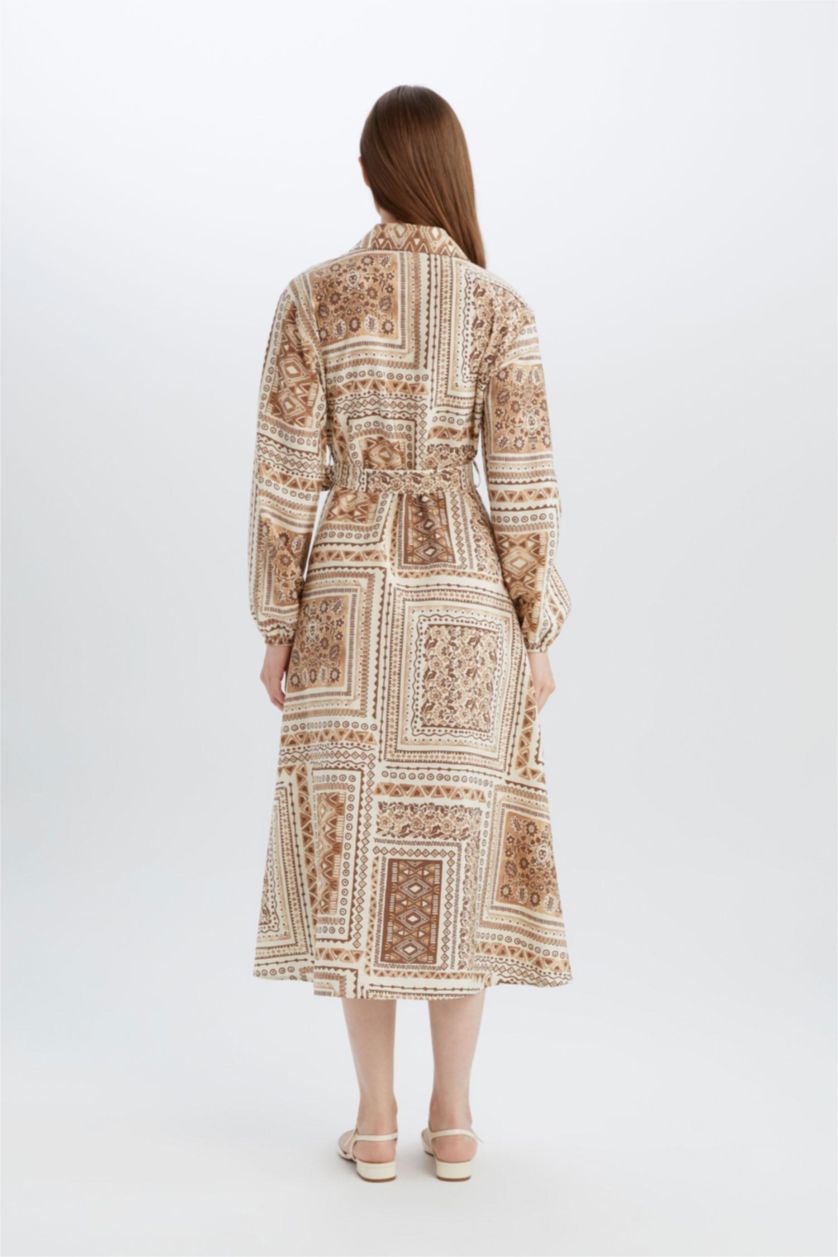 نساء جملي فاتح فستان ميدي ردن طويل بياخة قميص وحزام