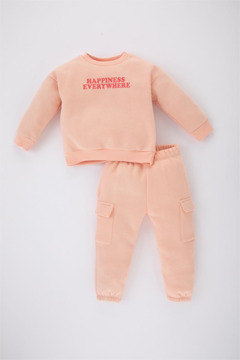 BABY GIRL Salmon 2 piece Regular Fit Crew Neck Slogan Set