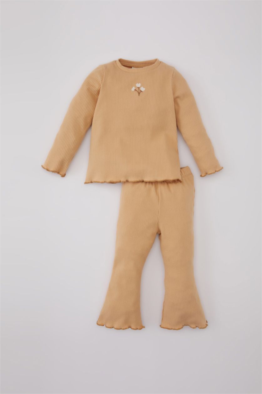 BABY GIRL Beige Baby Girl Floral Ribbed Camisole T-Shirt Leggings 2 Piece Set