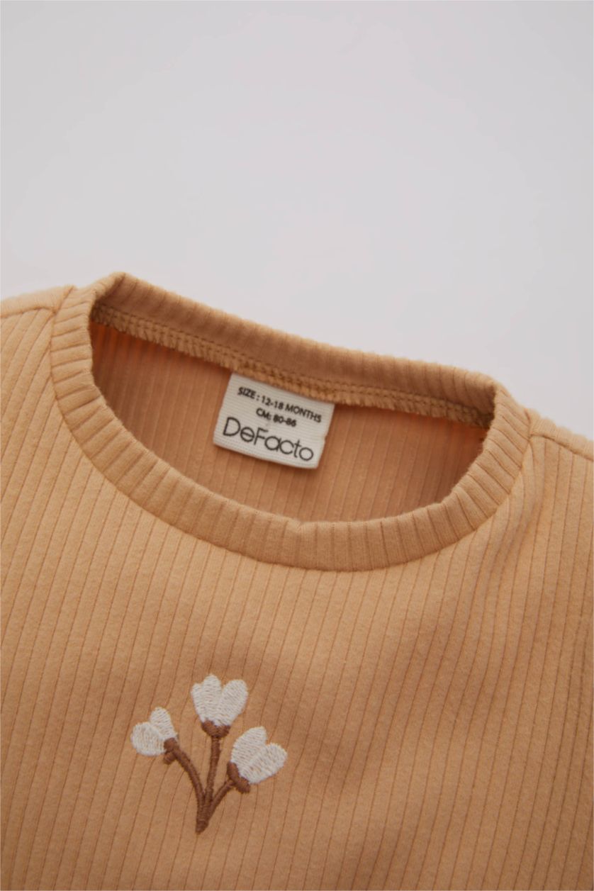 BABY GIRL Beige Baby Girl Floral Ribbed Camisole T-Shirt Leggings 2 Piece Set