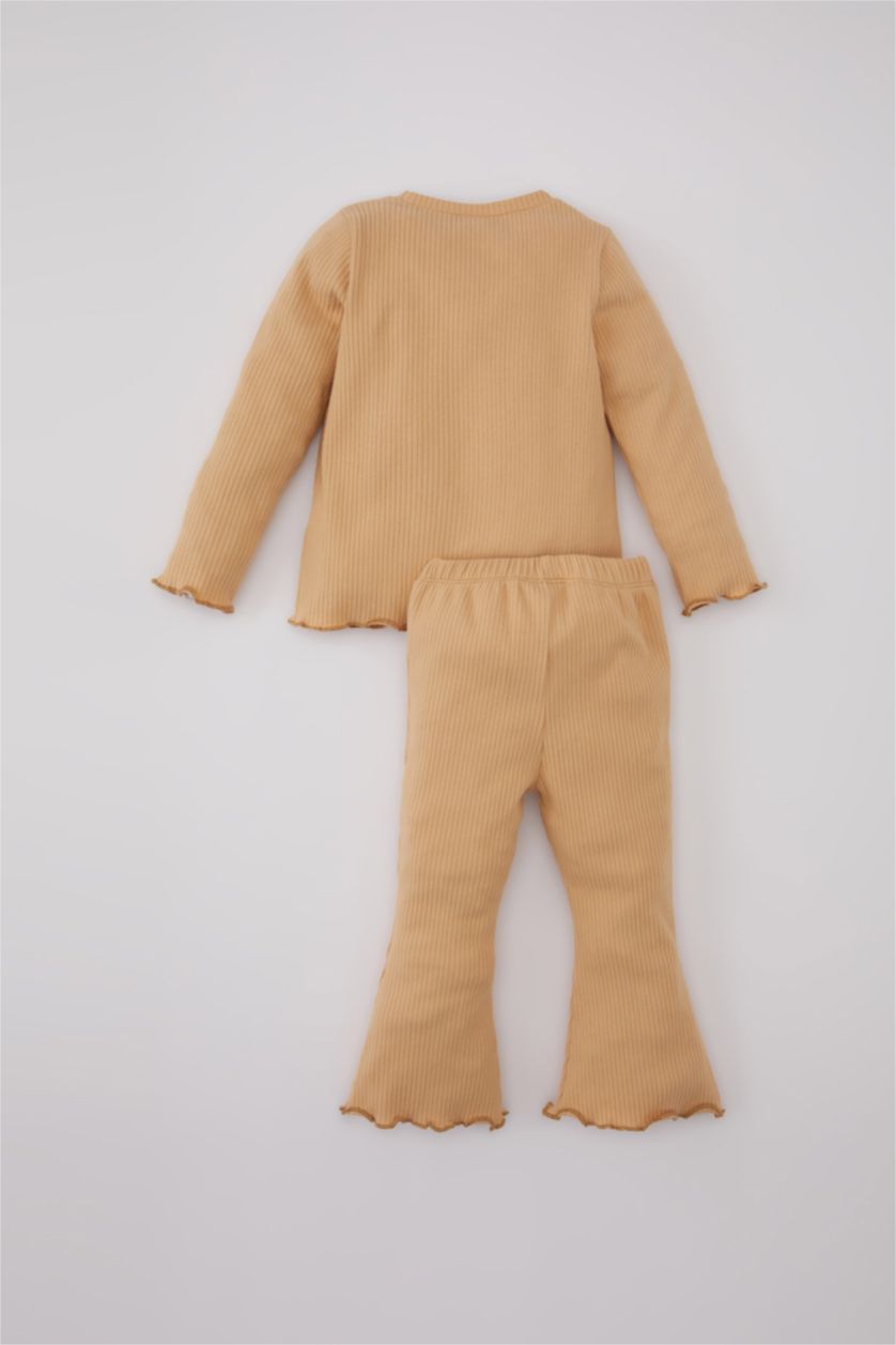 BABY GIRL Beige Baby Girl Floral Ribbed Camisole T-Shirt Leggings 2 Piece Set