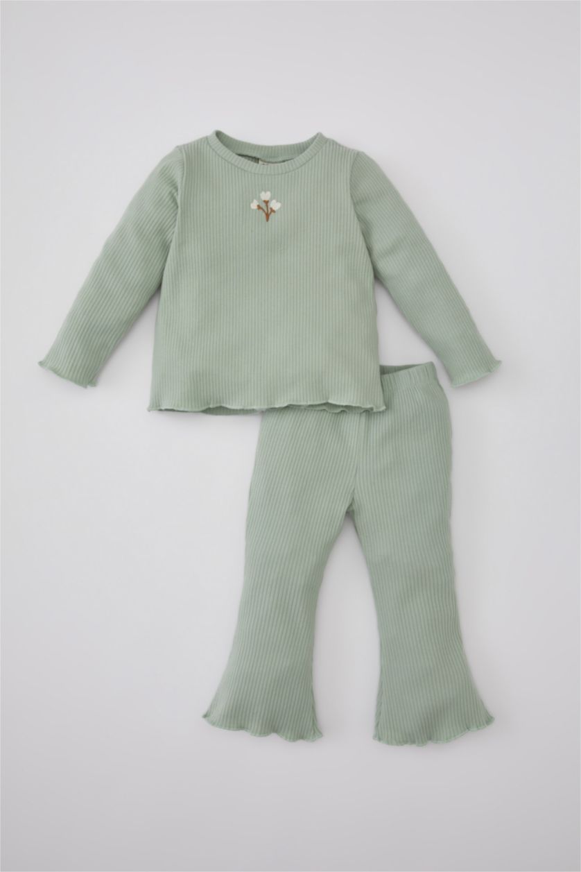 BÉBÉ FILLE Bleu Ensemble T-Shirt Manches Longues à Col Montant Et Legging à Fleurs Pour Bébé Fille